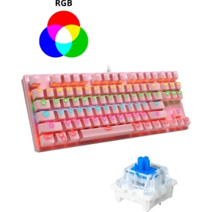 Leaven K550 USB LED Kablolu 87 Tuşlu Mekanik Oyun Klavyesi - Beyaz (Mavi Switch)