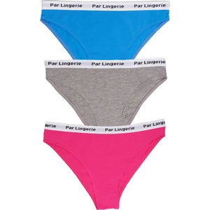 Kadın 3lü Slip Külot Mavi-Gri-Fuşya