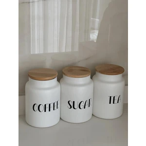 3'Lü Bambu Vakum Kapaklı Cam Tea-Sugar-Coffee Kavanoz Setı(800 Ml)