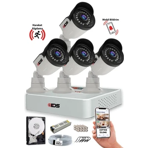4 Kameralı 5MP 1080P Full HD Güvenlik Sistemi – IP66 Su Geçirmez, Gece Görüşlü, Mobil İzleme, H.265, 6TB Destekli