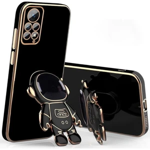 Cover Center Xiaomi Redmi Note 10 Pro Kılıf Kamera Korumalı Astronot Standlı Sevimli Parlak Gold Kenar