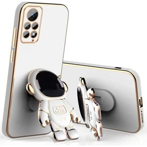 Cover Center Xiaomi Redmi Note 10 Pro Kılıf Kamera Korumalı Astronot Standlı Sevimli Parlak Gold Kenar