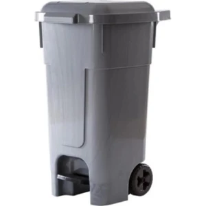 Pom Store Çöp Konteyneri 80 Litre Büyükboy Pedallı Ayak Çöp Kovası Kapaklı Tekerlekli Seyyar Çöp Arabası Gri