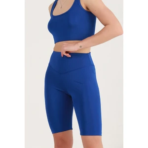 Miss Maral Kadın  Sax Mavi Yüksek Bel Toparlayıcı Kısa Spor Tayt Biker Şort  Basics Casual & Comfort 1070
