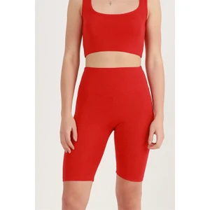 Miss Maral Kadın   Kırmızı Yüksek Bel Toparlayıcı Kısa Spor Tayt Biker Şort  Basics Casual & Comfort 1070