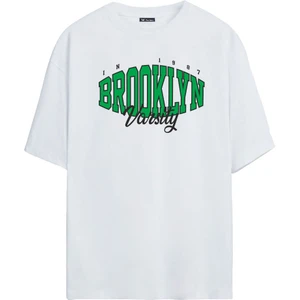 The Wert Unisex Brooklyn Baskılı Beyaz Oversize Tshirt