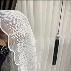 Tül Perde Sık Pile 1 .3 Desenli Şık Tül Perde Salon Oturma Odası Çocuk Odası Mutfak Tül Perde Kırk Beyaz