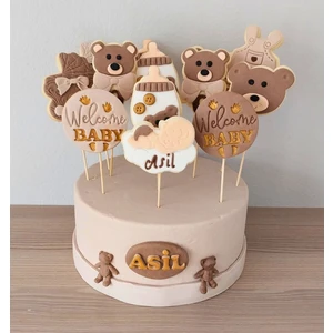 Tatlı Armağanlar Yenidoğan Baby Ayıcık Butik Kurabiye 15 Adet ve 1 Adet Strafor Kurabiye Standı