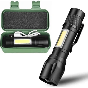 2 Adet Ultra Güçlü USB Şarjlı El Feneri Orjinal Kutusunda Kamp Feneri Avcılık Feneri Polis Feneri