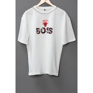 Wolters Outdoors Erkek Chıcago-Boos Oversize Baskılı Pamuklu Bisiklet Yaka Kısa Kollu T-Shirt