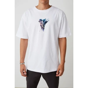 The Wert Unisex Fil Baskılı Beyaz Oversize Tshirt