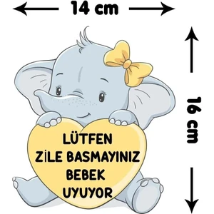 Kt Grup Zile Basmayınız Bebek Uyuyor - Fil Sarı Kalp Kapı Zil Üstü Sticker