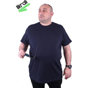 Erkek Büyük Beden Likralı Basic Sıfır Yaka Tişört 11160 Lacivert