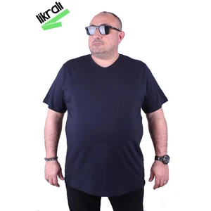 Erkek Büyük Beden Likralı Basic V Yaka Tişört 11170 Lacivert