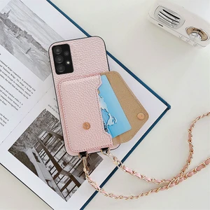 Samsung Galaxy A13 4g Uyumlu Kılıf Zebana Boyun Askılı Deri Kılıf Rose Gold