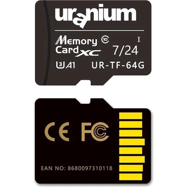 Uranium 64 GB Uranıum UR-TF-64G Mıcro Sd Card 7/24 Surveıllance 60/30MBS Hafıza Kartı (3 Yıl