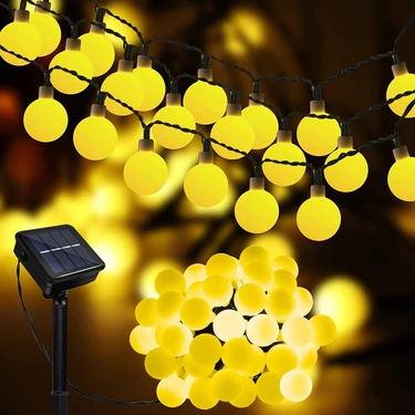 Technojet 50 LED 7m Solar LED Sarı Işık Güneş Enerjili Bahçe Teras Balkon Ağaç Lambası