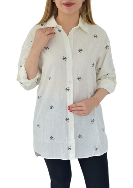 Kadın Krem Çiçekli Gömlek 71321 BGL-ST02905 fırsatları