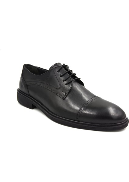 Deri Bağcıklı Poli Hafif Taban Günlük Erkek Ayakkabı Siyah