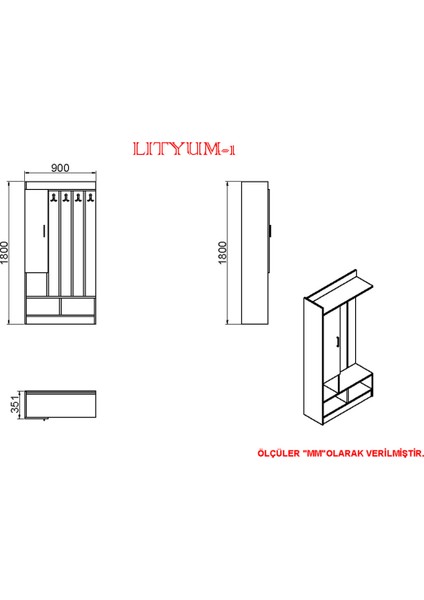Lityum-1 Portmanto Vestiyer Ayakkabılık RS07