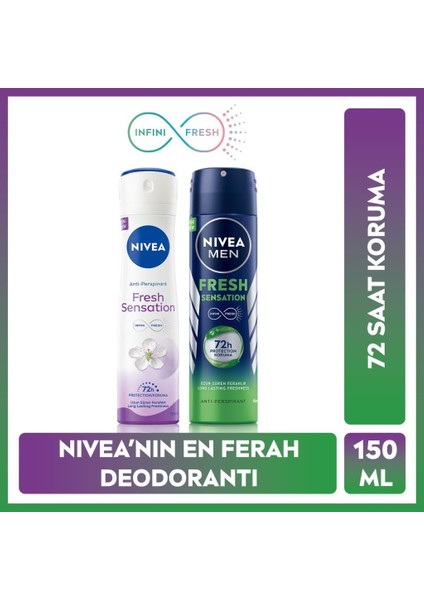 Fresh Sensation Kadın Sprey Deodorant 150 ml - 72 Saat Anti-Perspirant Koruma - Uzun Süren Ferahlık