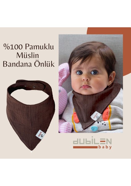 Arasta Design Müslin Üçgen Fular Bebek Mama Salya Önlüğü 5'li Set + Emzik Askısı