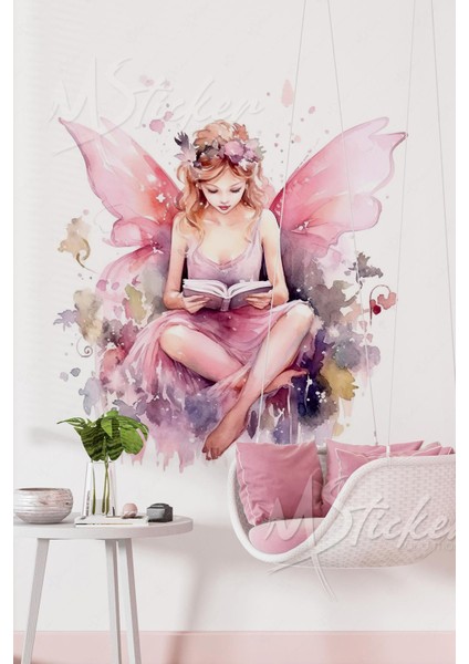 Kitap Okuyan Sanatsal Peri Kızı Duvar Dekorasyon Stickerı - Salon Mutfak Ev Ofis Dekorasyon Stickerı fiyatları
