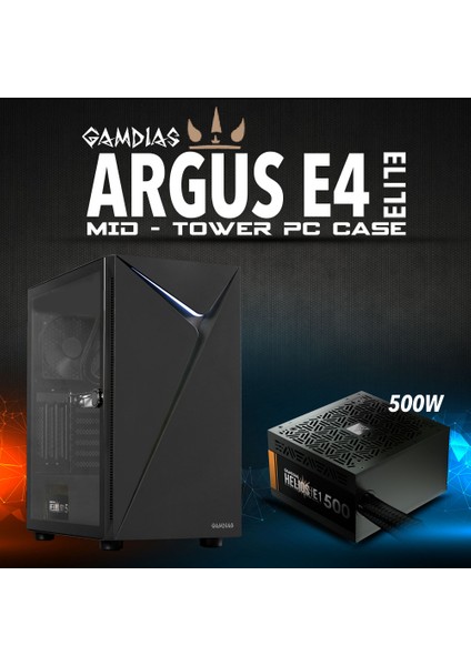Gamdıas 500W Argus E4 Elite Gamıng Mıd-Tower Pc Kasası