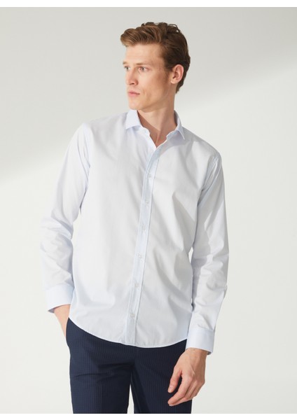 Slim Fit Klasik Yaka Düz Mavi - Buz Erkek Gömlek GM1007100528
