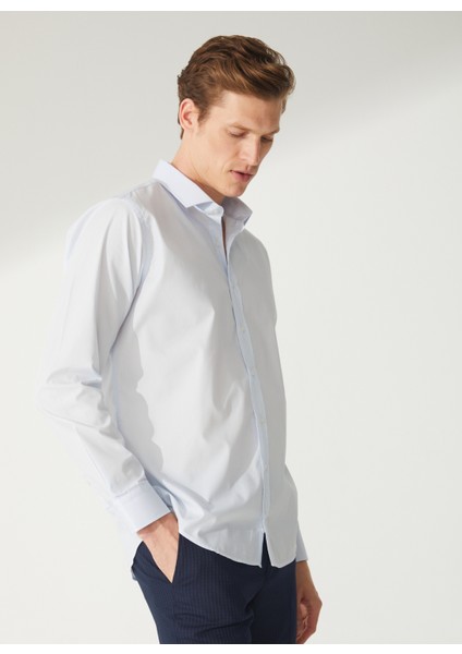 Slim Fit Klasik Yaka Düz Mavi - Buz Erkek Gömlek GM1007100528 fiyatları
