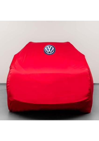 Volkswagen T-Roc Kumaş Logolu Oto Branda - Penye Örtü Kırmızı