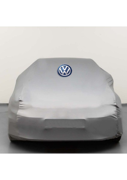 Volkswagen Polo 6 (2021-) Kumaş Logolu Oto Branda - Penye Örtü Gri