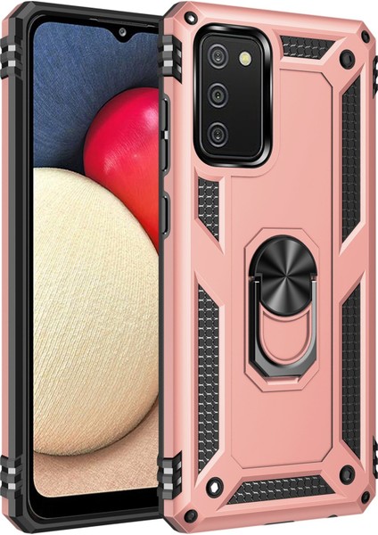 Samsung Galaxy A02S Kılıf Sofya Yüzüklü Silikon Kapak - Rose 300099