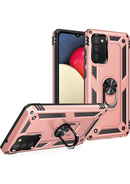 Samsung Galaxy A02S Kılıf Sofya Yüzüklü Silikon Kapak - Rose 300099