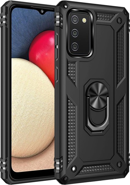Samsung Galaxy A02S Kılıf Sofya Yüzüklü Silikon Kapak - Siyah 300099