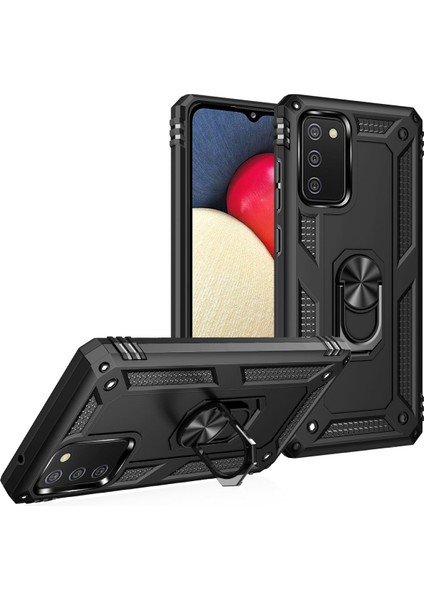 Samsung Galaxy A02S Kılıf Sofya Yüzüklü Silikon Kapak - Siyah 300099