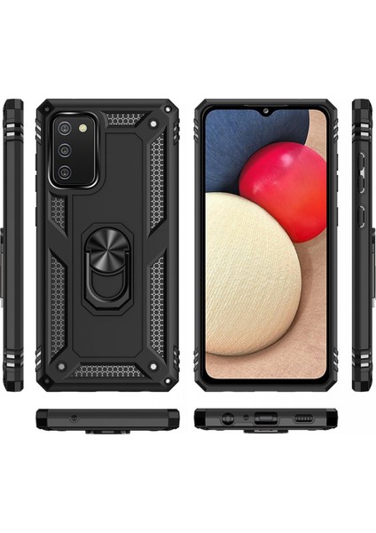 Samsung Galaxy A02S Kılıf Sofya Yüzüklü Silikon Kapak - Siyah 300099