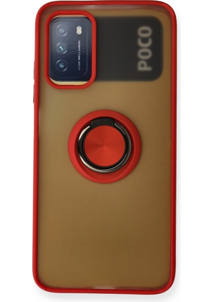 Xiaomi Redmi 9t Kılıf Montreal Yüzüklü Silikon Kapak - Kırmızı 300099