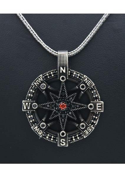 Gümüş Kutup Yıldızlı Pusula 925 Ayar Erkek Gümüş Kolye Zincir