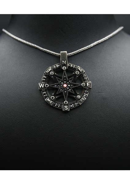 Gümüş Kutup Yıldızlı Pusula 925 Ayar Erkek Gümüş Kolye Zincir modelleri
