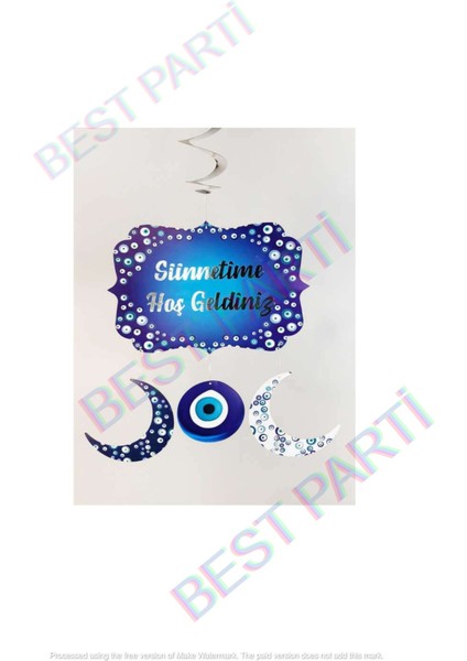 Sünnetime Hoş Geldiniz Kaligrafi Banner ve 4'lü Tavan Süsü