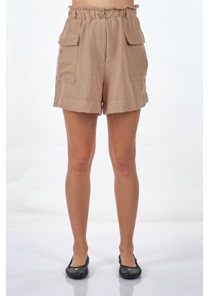 Yüksek Bel Cep Detaylı Minimalist Kadın Şort - Yazlık Rahat