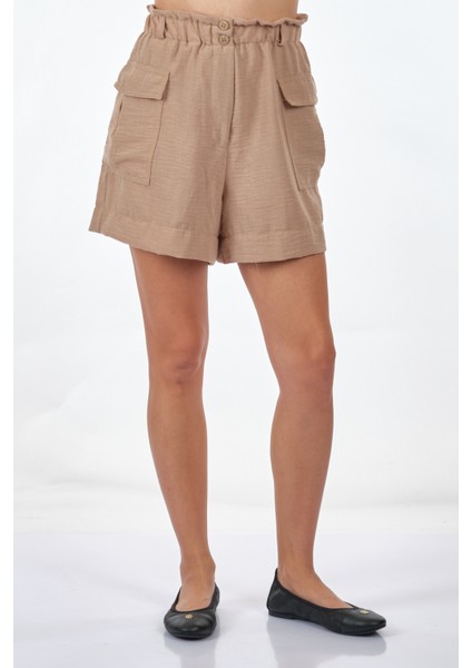Yüksek Bel Cep Detaylı Minimalist Kadın Şort - Yazlık Rahat fiyatları