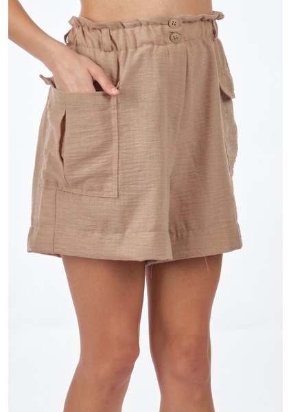 Yüksek Bel Cep Detaylı Minimalist Kadın Şort - Yazlık Rahat modelleri