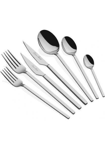 Carre Gümüş Sade 12 Kişilik 84 Parça Çatal Kaşık Bıçak Seti
