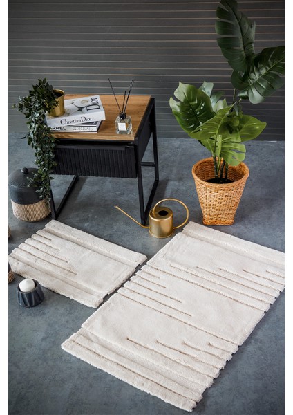 İyi Geceler Istanbul Vegas Bej %100 Pamuk Viskon 2 Parça Banyo Paspas Seti