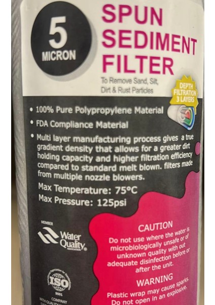 Spun Kartuş - 10'' - 5 Mikron Sediment Filtre Fda - 80000005