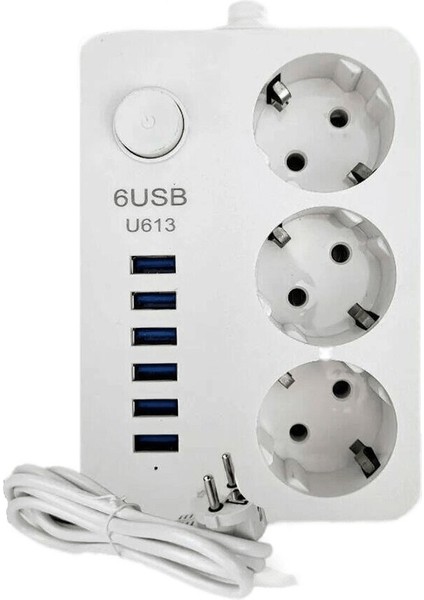 Akım Koruyuculu 6usb Port Hızlı Şarjlı 3lü Priz