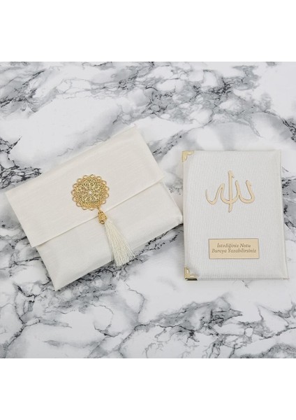 Hediyelik Şantuk Kumaş Çantalı Yasin Kitabı ( 16.5 x 12.5 cm ) Krem