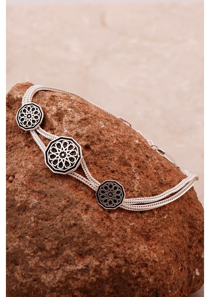 Anadolu Motifli Hasır Elişi Tasarım Gümüş Bileklik 4353
